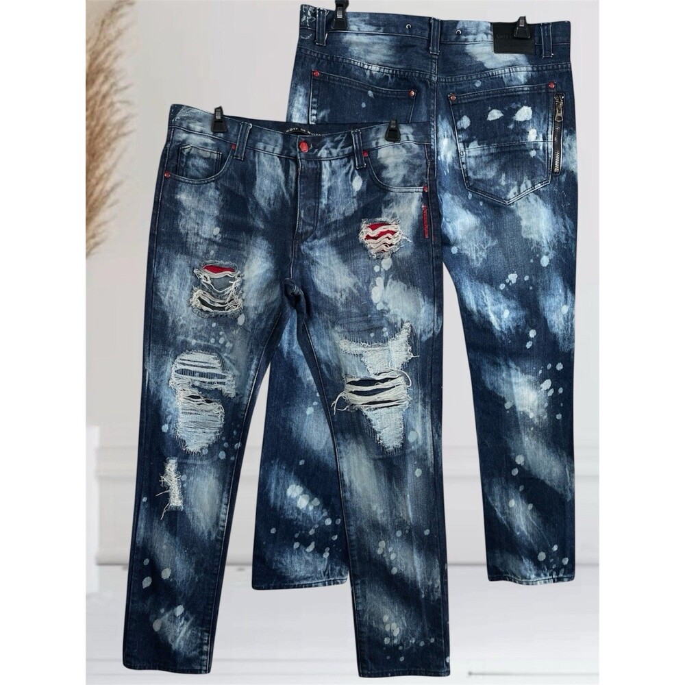Cote De Nuits Buttonfly Men’s W36 L33 Distressed Acid Wash Blue Denim Jeans